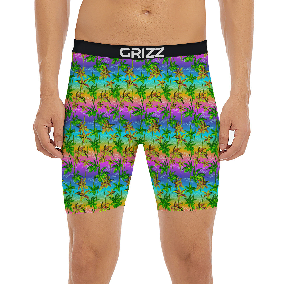 Neon Palm Tree Print Pattern Boxer Briefs-grizzshop