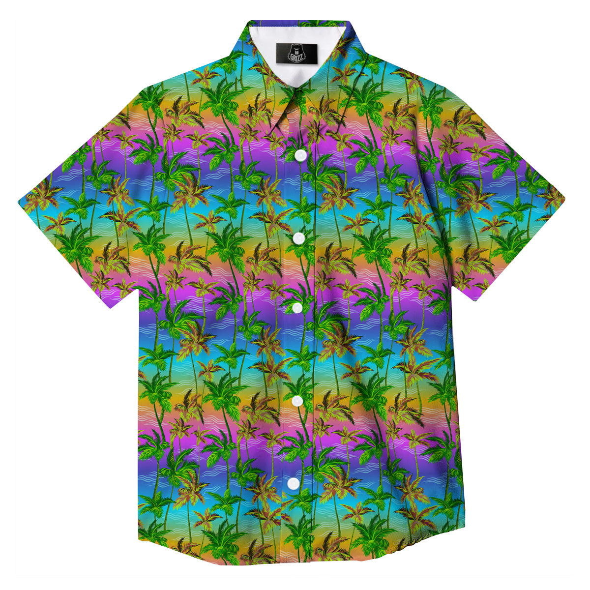 Neon Palm Tree Print Pattern Button Up Shirt-grizzshop