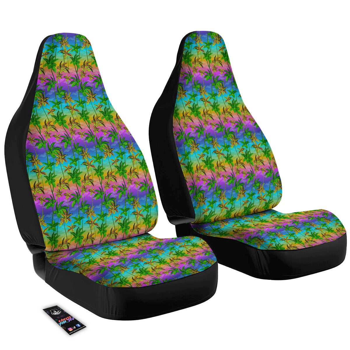 Neon Palm Tree Print Pattern Car Seat Covers-grizzshop