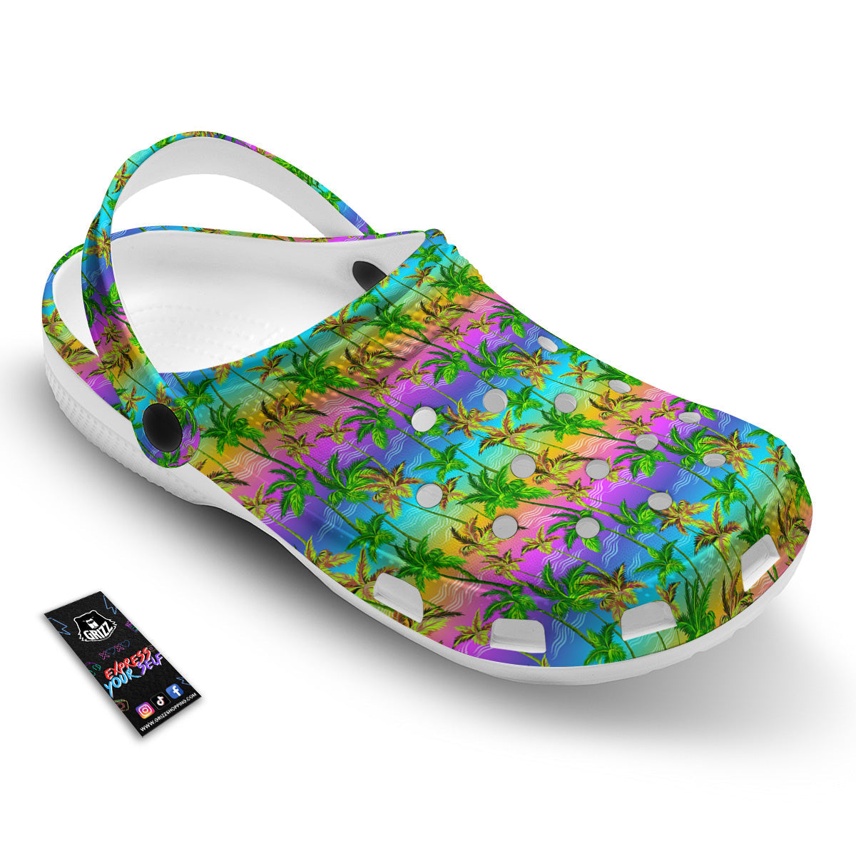 Neon Palm Tree Print Pattern Clog-grizzshop