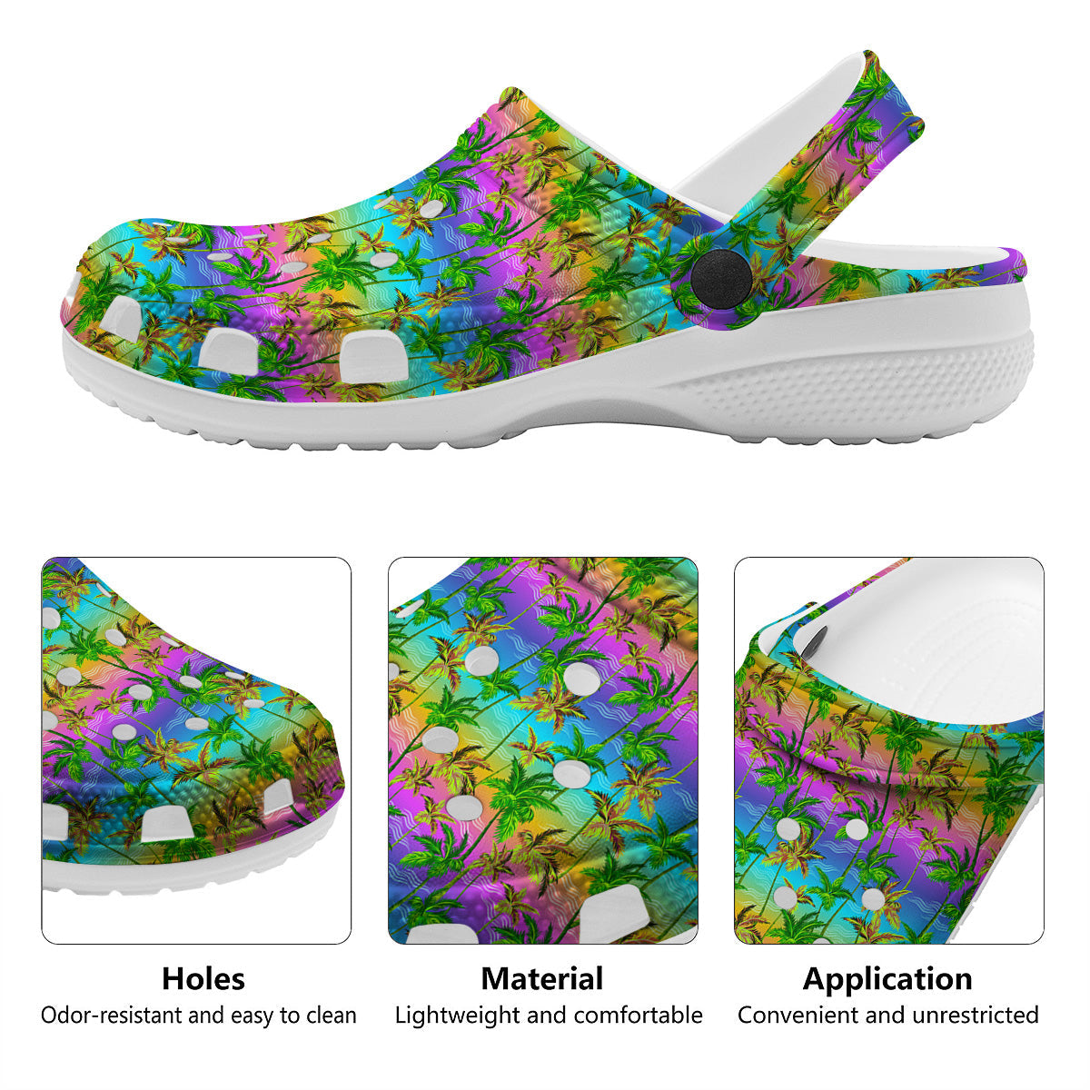 Neon Palm Tree Print Pattern Clog-grizzshop