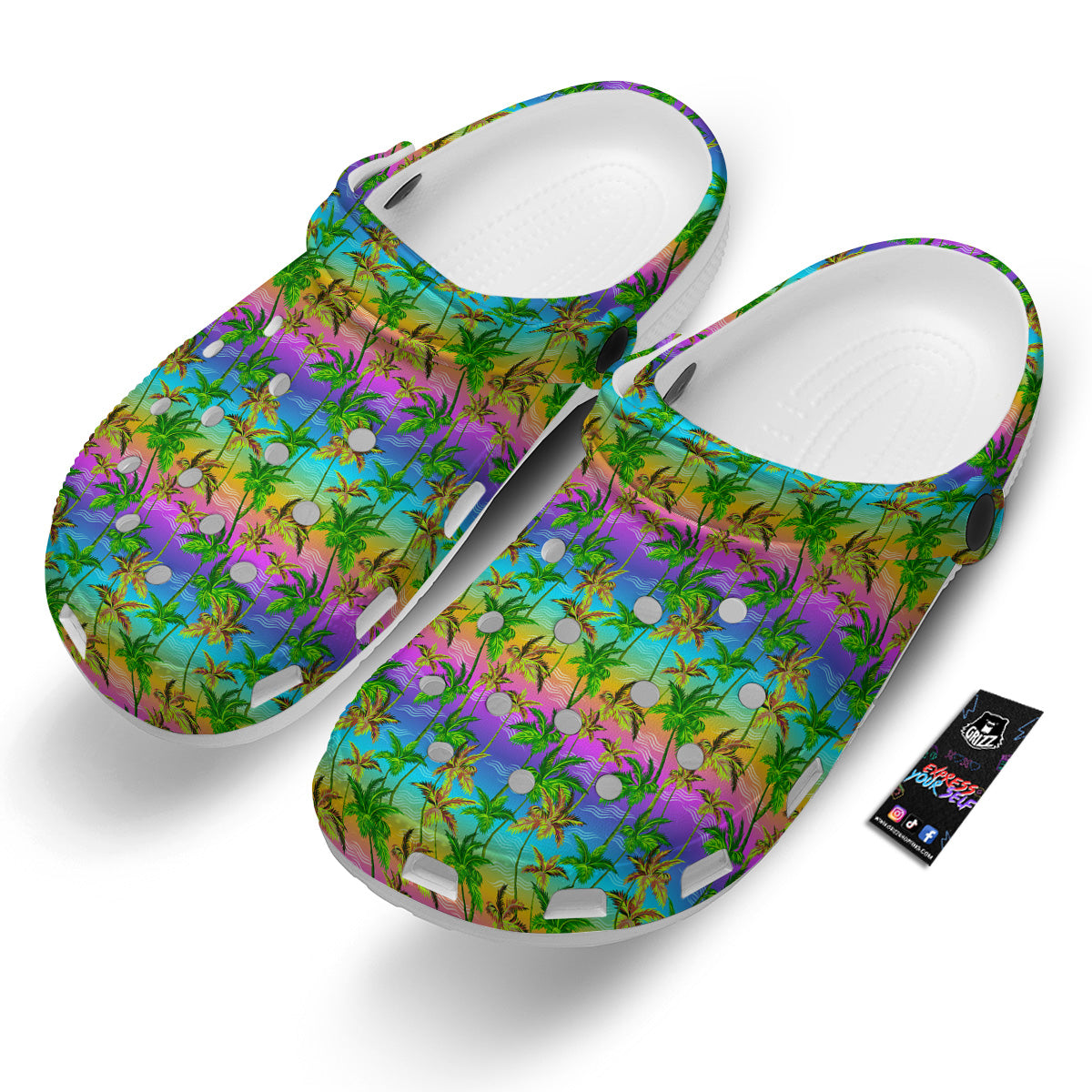 Neon Palm Tree Print Pattern Clog-grizzshop