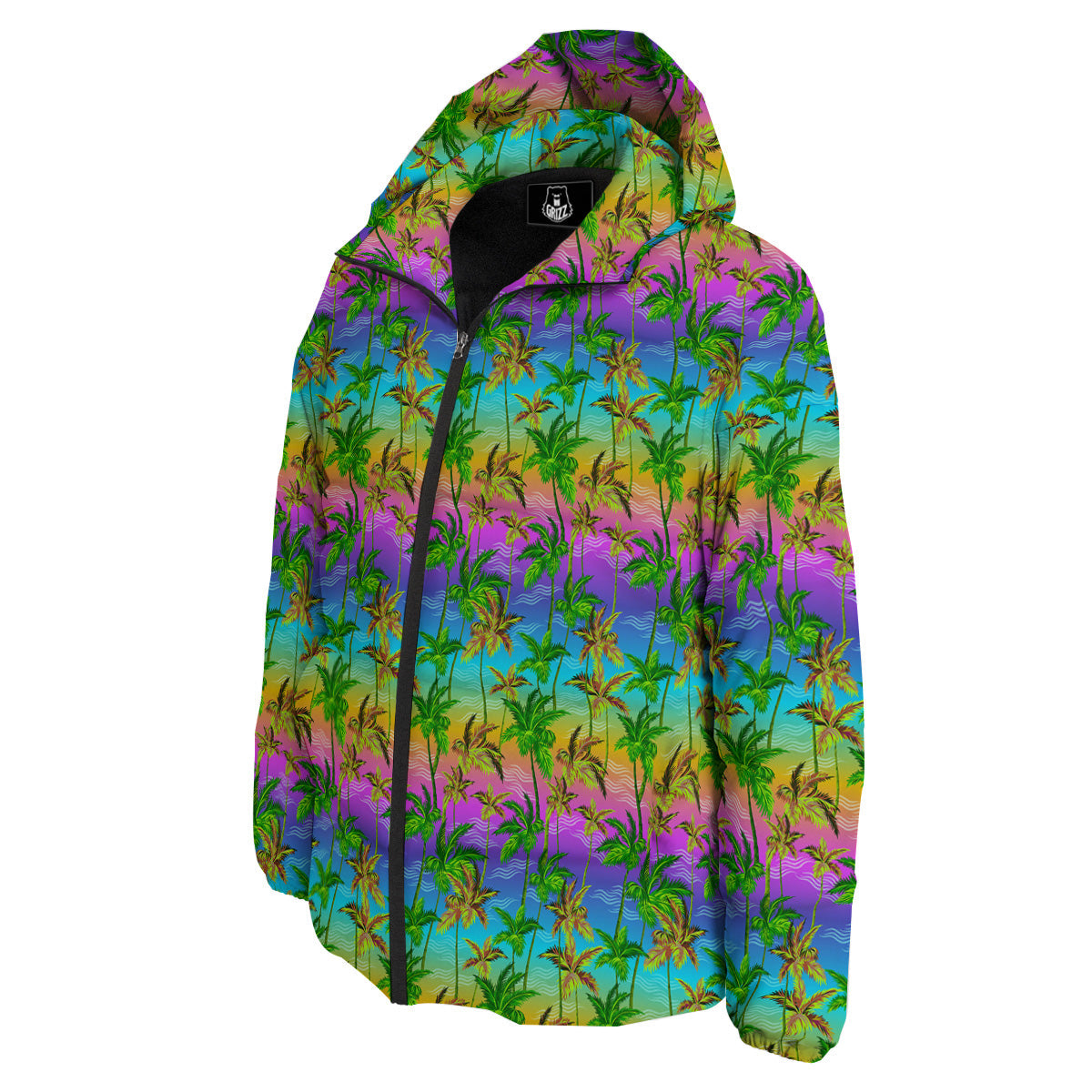 Neon Palm Tree Print Pattern Down Jacket-grizzshop