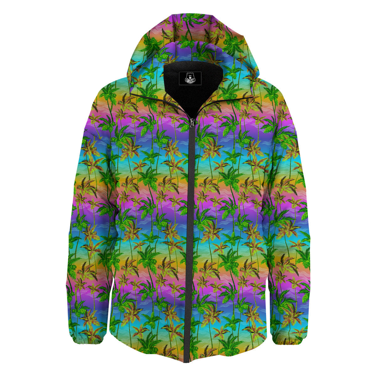 Neon Palm Tree Print Pattern Down Jacket-grizzshop
