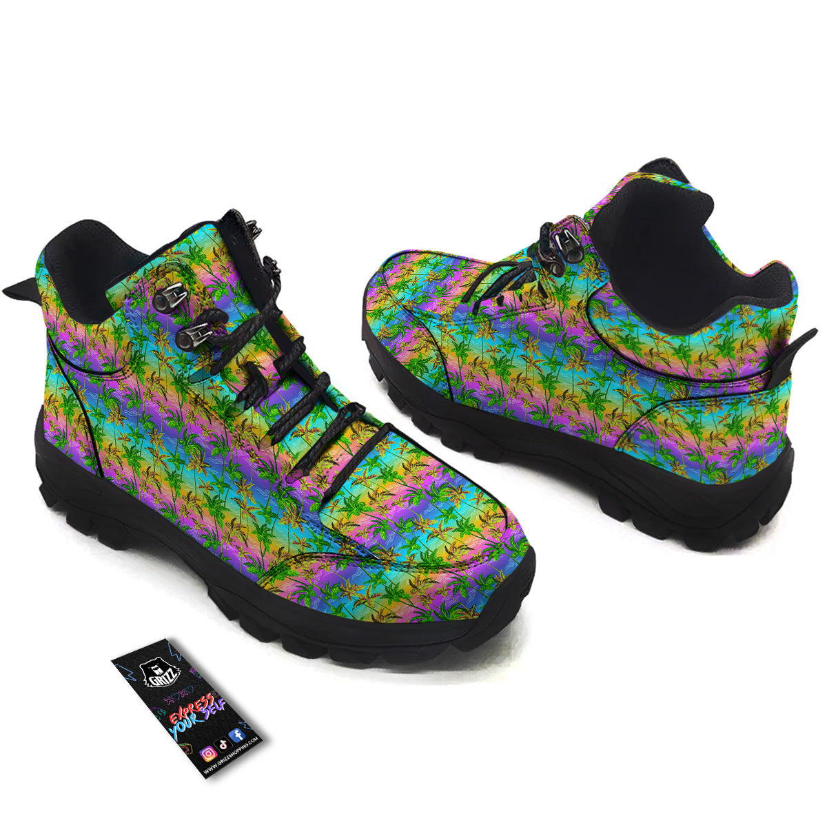 Neon Palm Tree Print Pattern Hiking Shoes-grizzshop