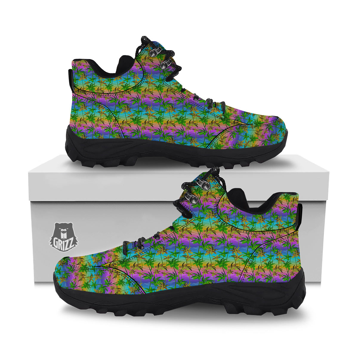 Neon Palm Tree Print Pattern Hiking Shoes-grizzshop