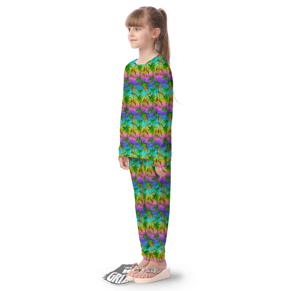 Neon Palm Tree Print Pattern Kid's Pajamas-grizzshop
