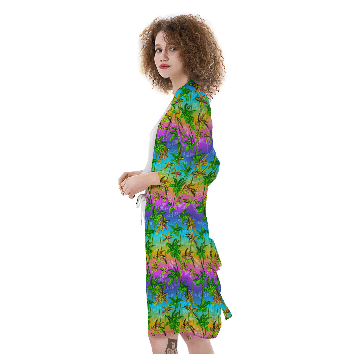 Neon Palm Tree Print Pattern Kimono-grizzshop