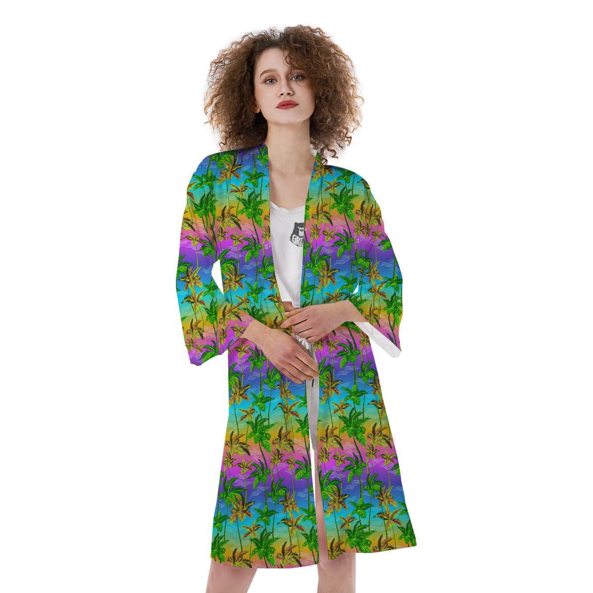 Neon Palm Tree Print Pattern Kimono-grizzshop