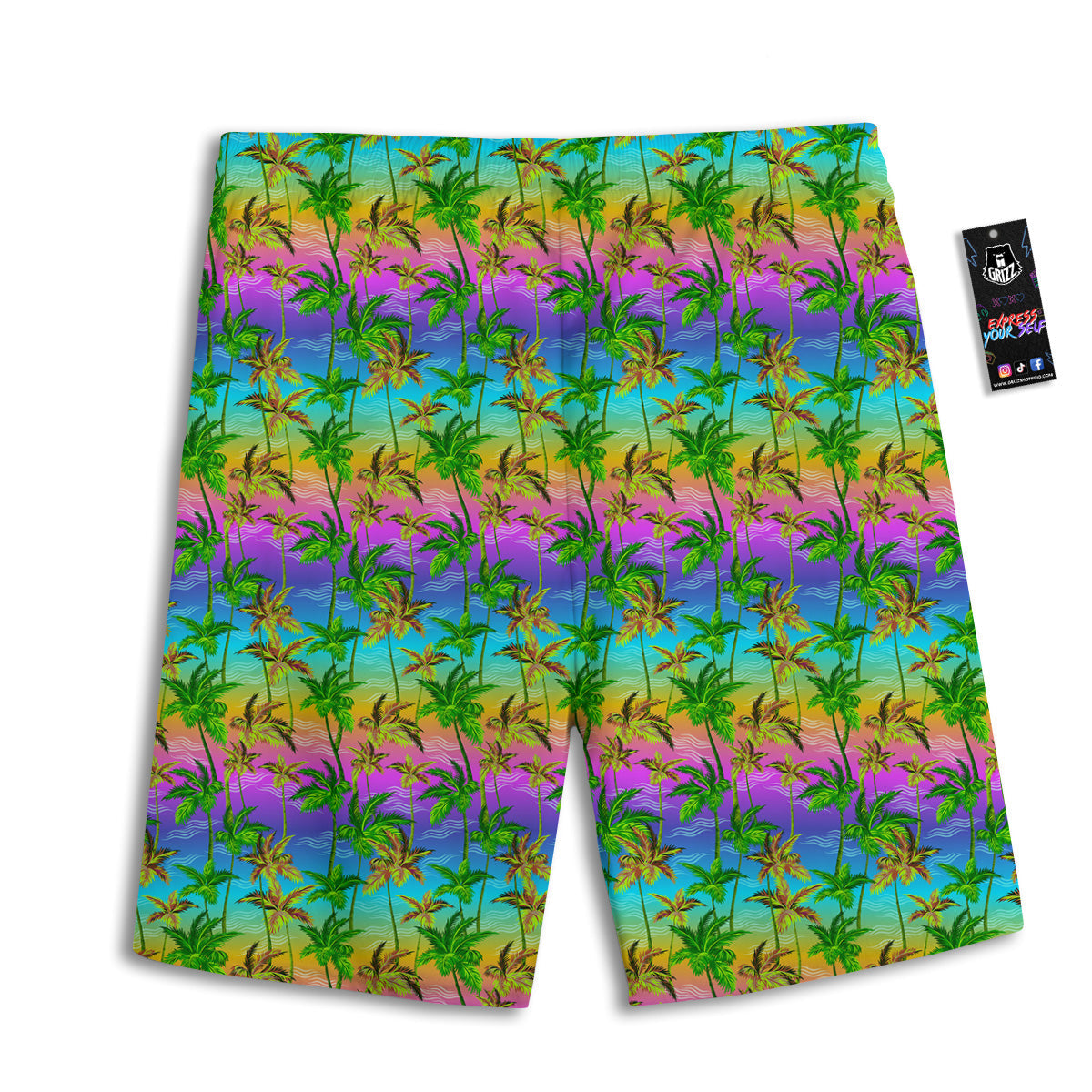 Neon Palm Tree Print Pattern Men's Athletic Shorts