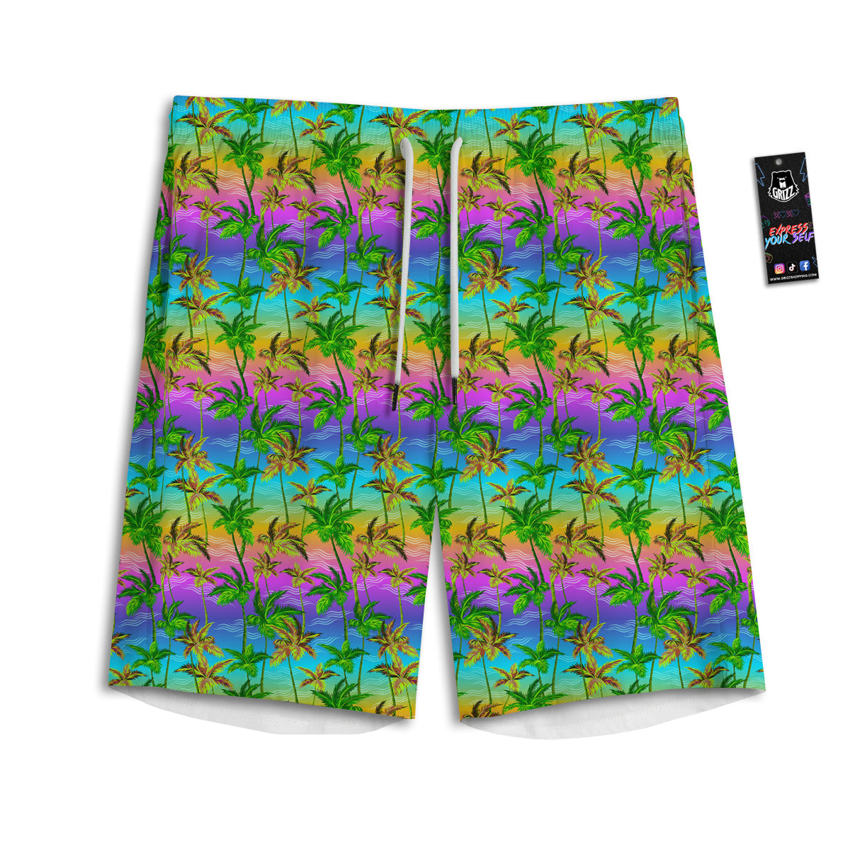 Neon Palm Tree Print Pattern Men's Athletic Shorts
