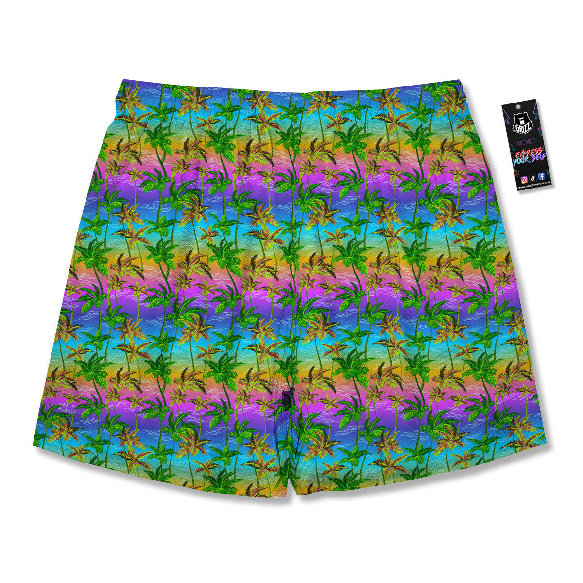 Neon Palm Tree Print Pattern Men's Running Shorts-grizzshop