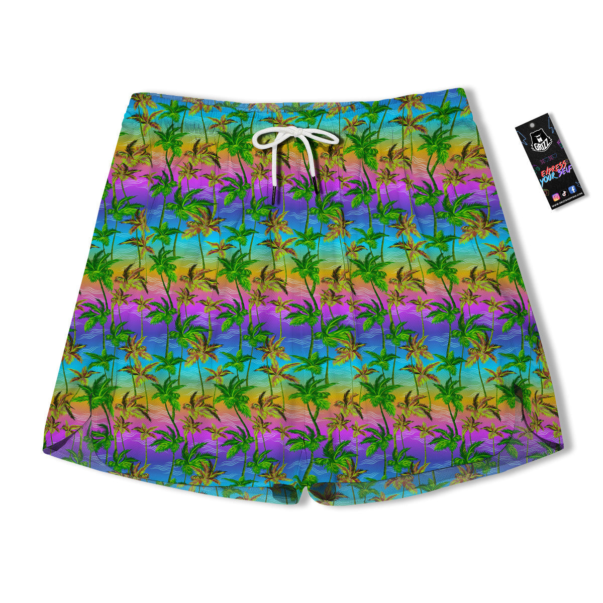 Neon Palm Tree Print Pattern Men's Running Shorts-grizzshop
