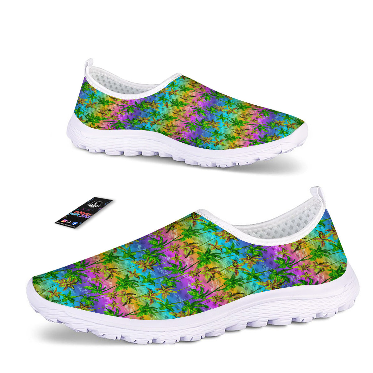 Neon Palm Tree Print Pattern Nurse Shoes-grizzshop