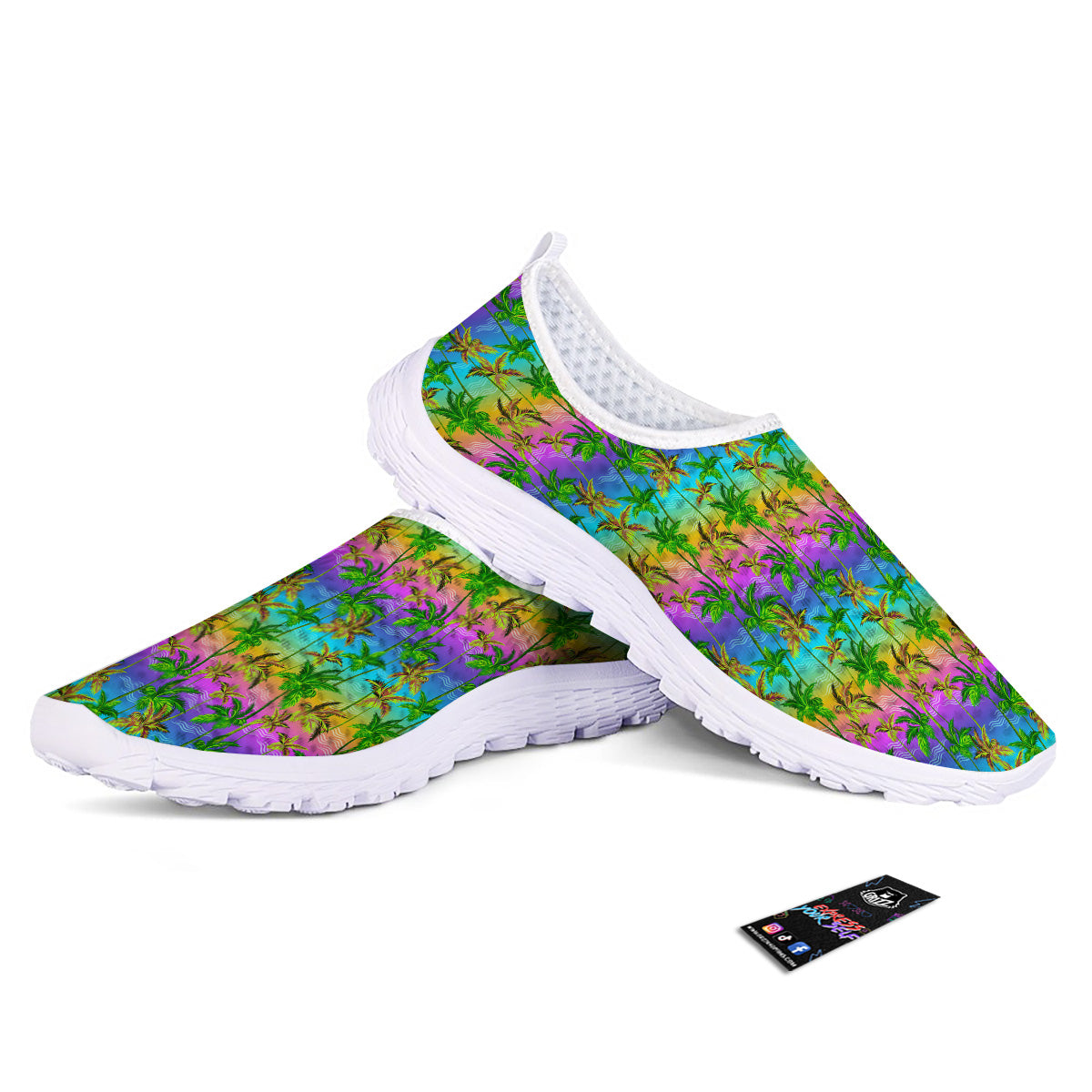 Neon Palm Tree Print Pattern Nurse Shoes-grizzshop