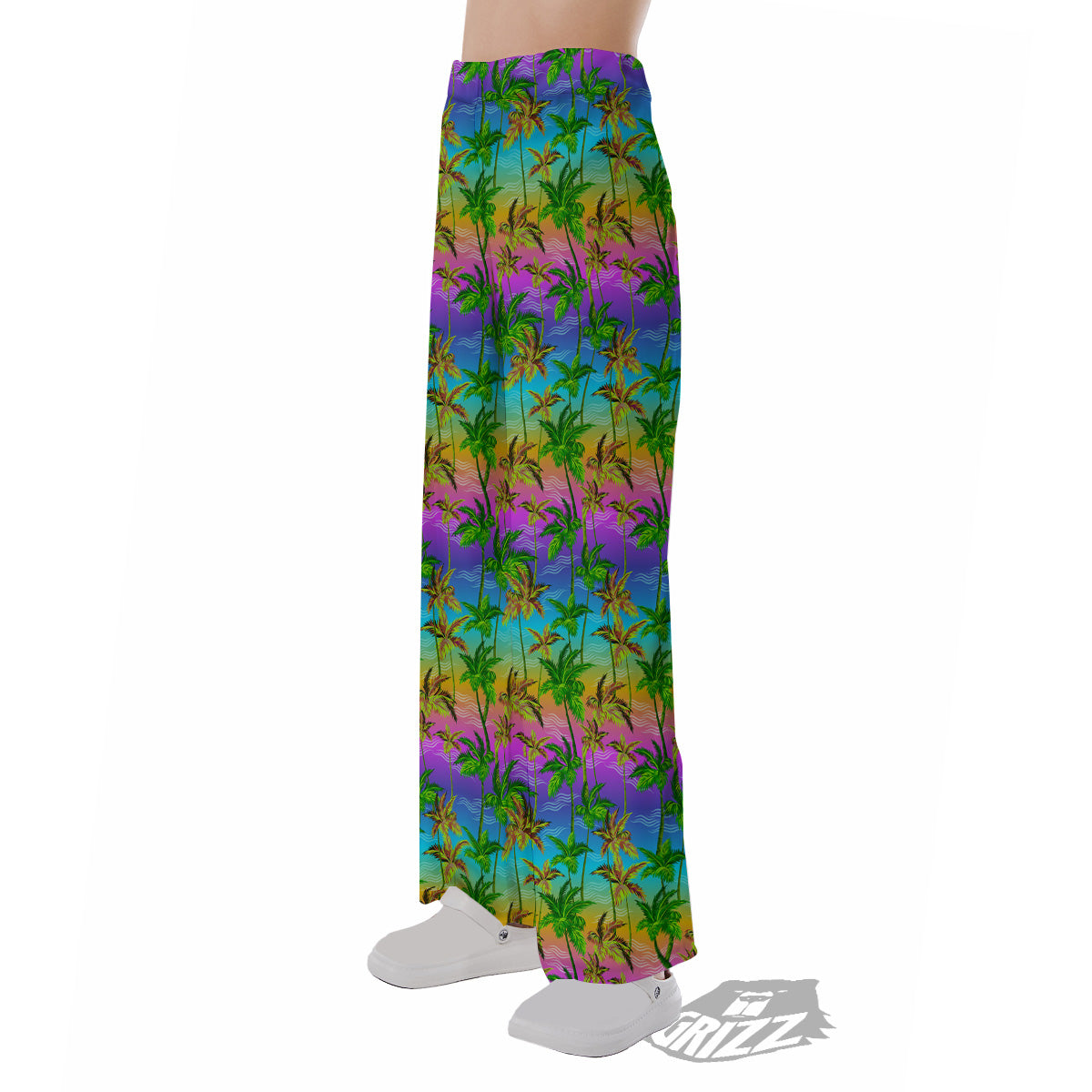 Neon Palm Tree Print Pattern Pajama Pants-grizzshop