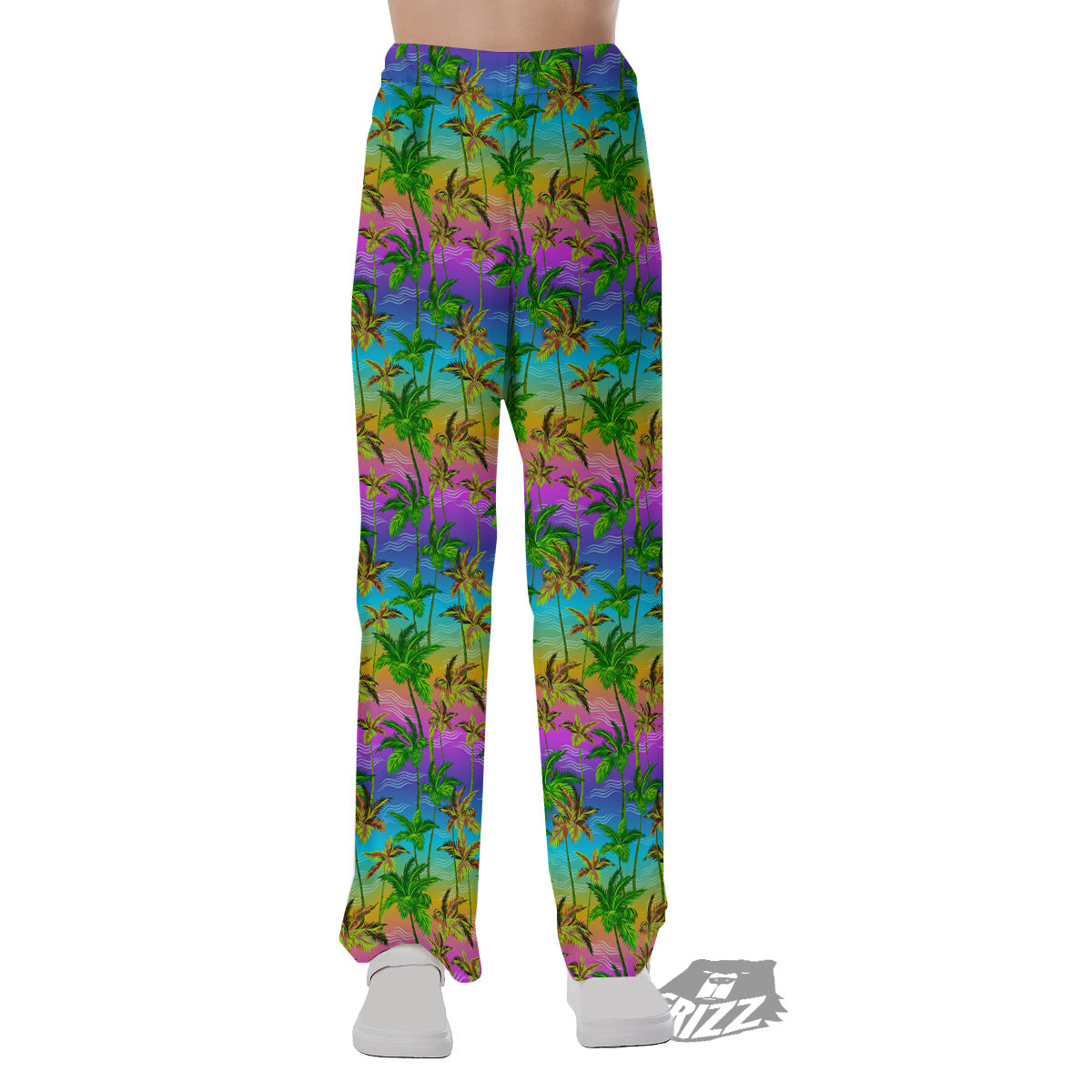 Neon Palm Tree Print Pattern Pajama Pants-grizzshop
