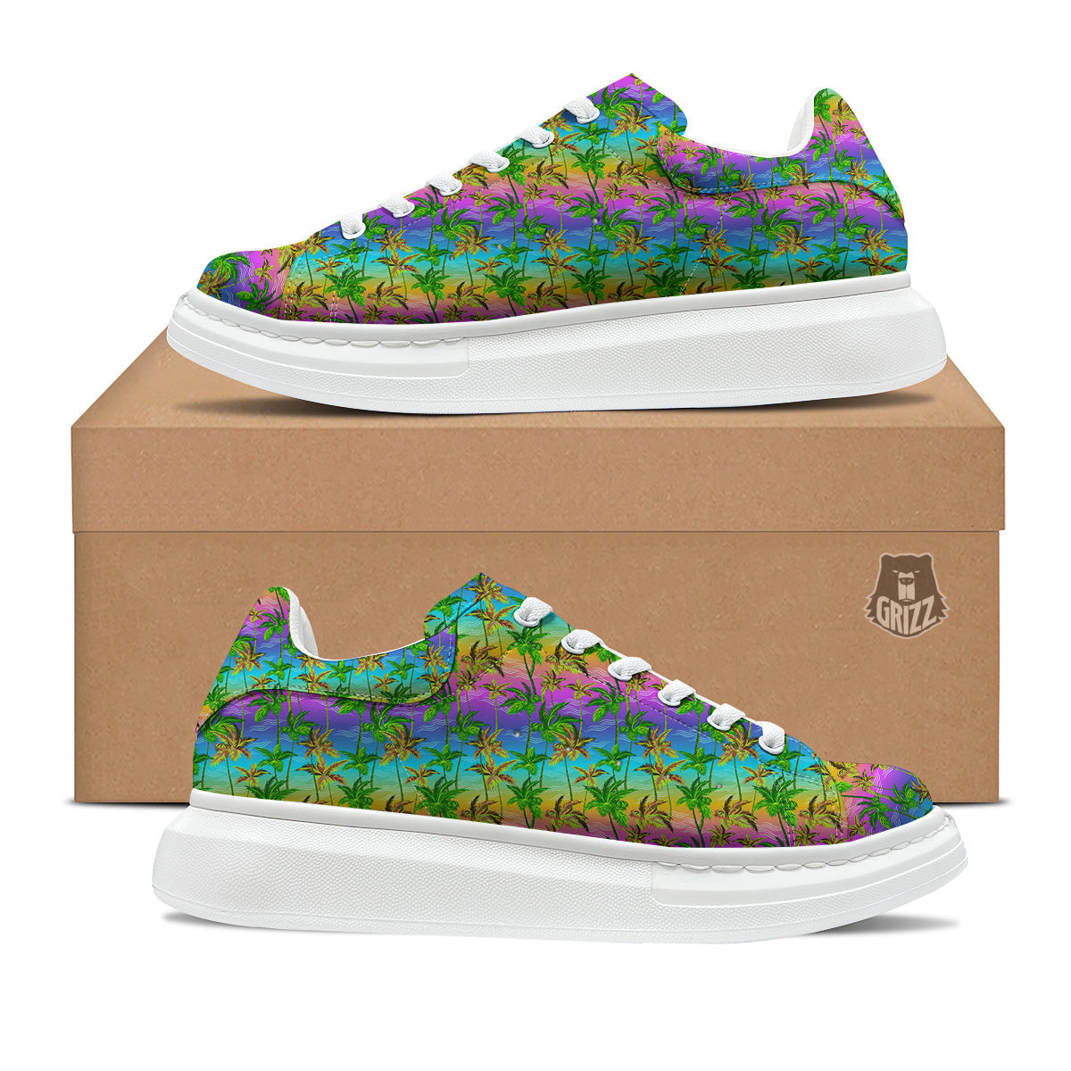 Neon Palm Tree Print Pattern Platform Shoes-grizzshop