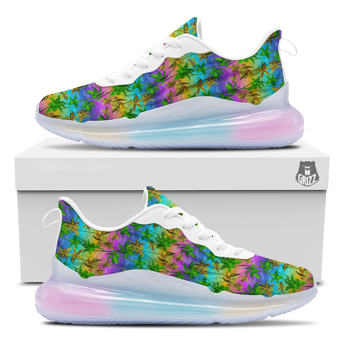 Neon Palm Tree Print Pattern Running Sneakers-grizzshop