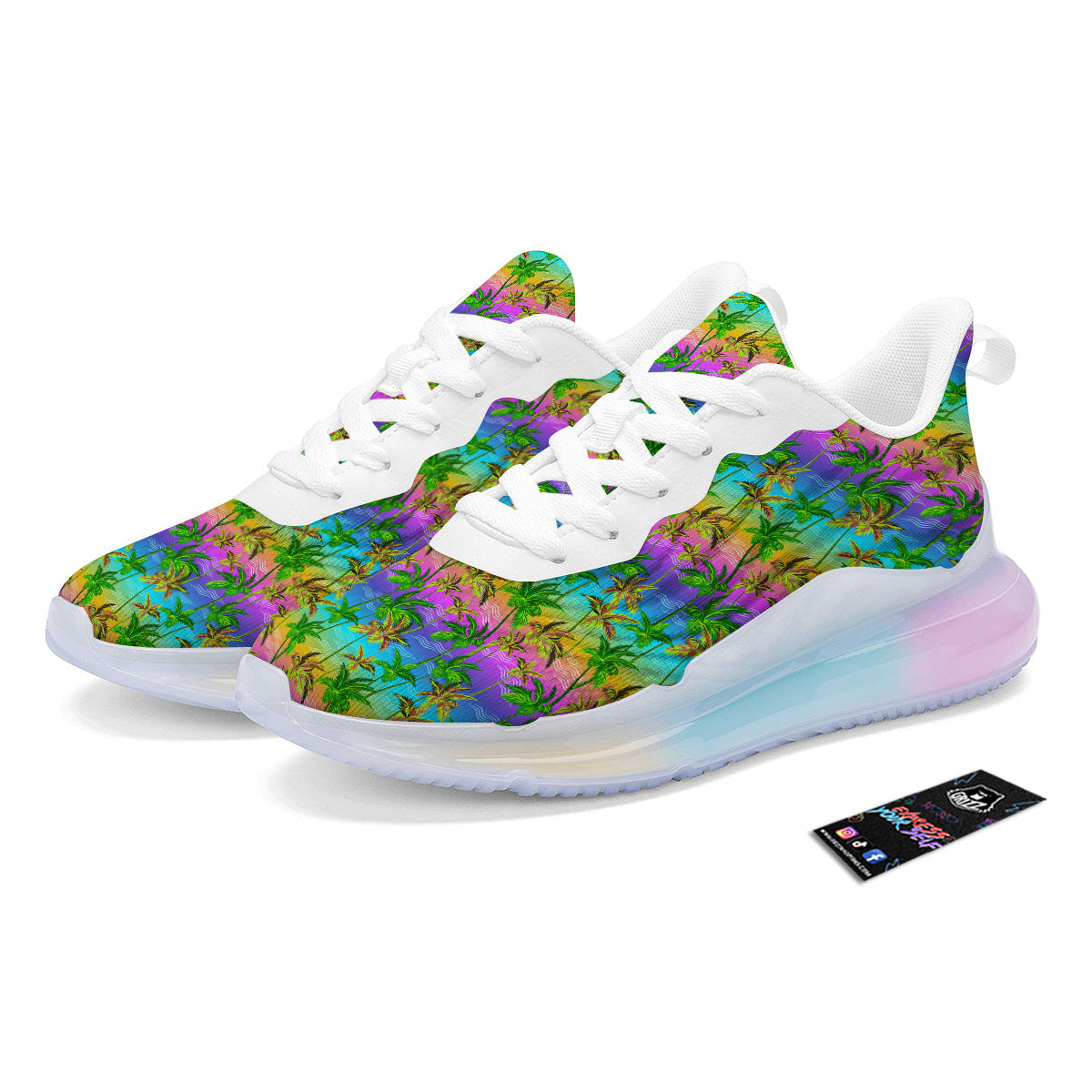 Neon Palm Tree Print Pattern Running Sneakers-grizzshop
