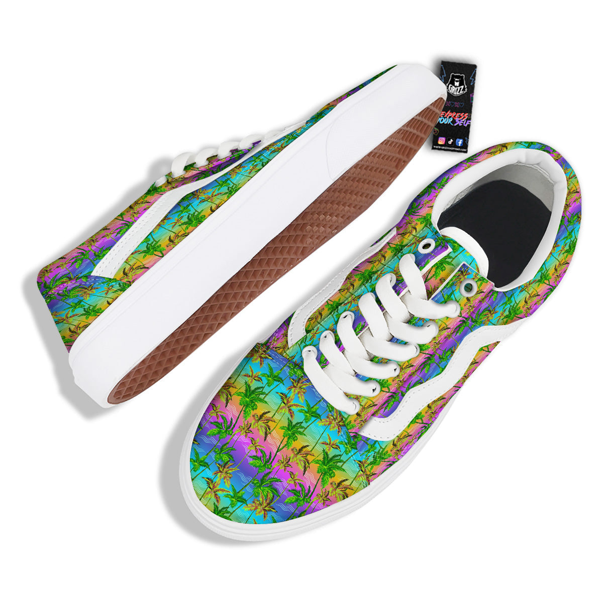 Neon Palm Tree Print Pattern Skate Shoes-grizzshop