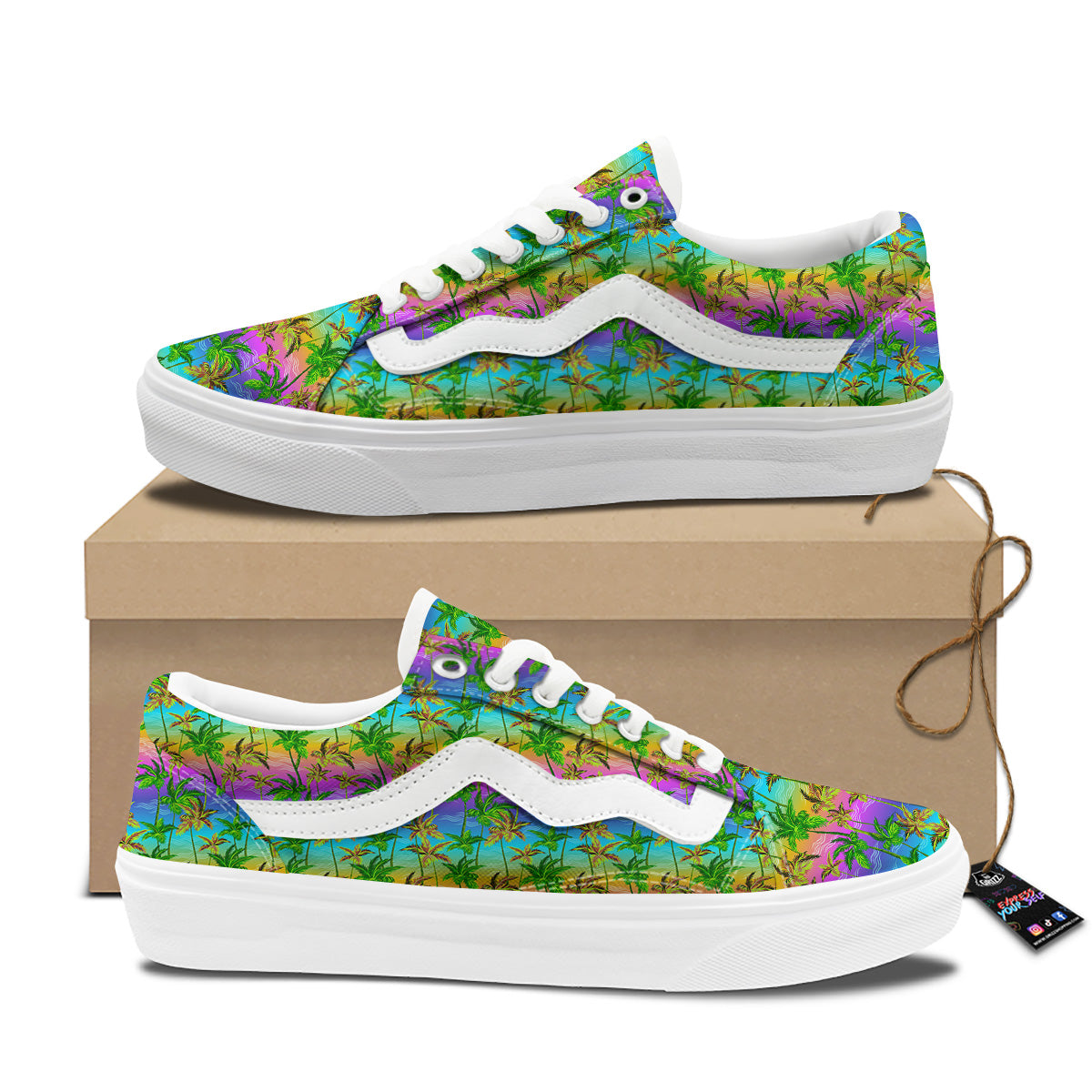 Neon Palm Tree Print Pattern Skate Shoes-grizzshop
