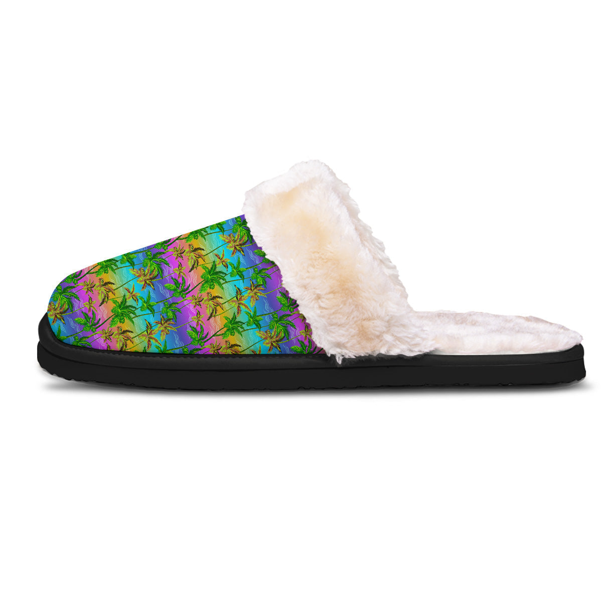Neon Palm Tree Print Pattern Slippers-grizzshop