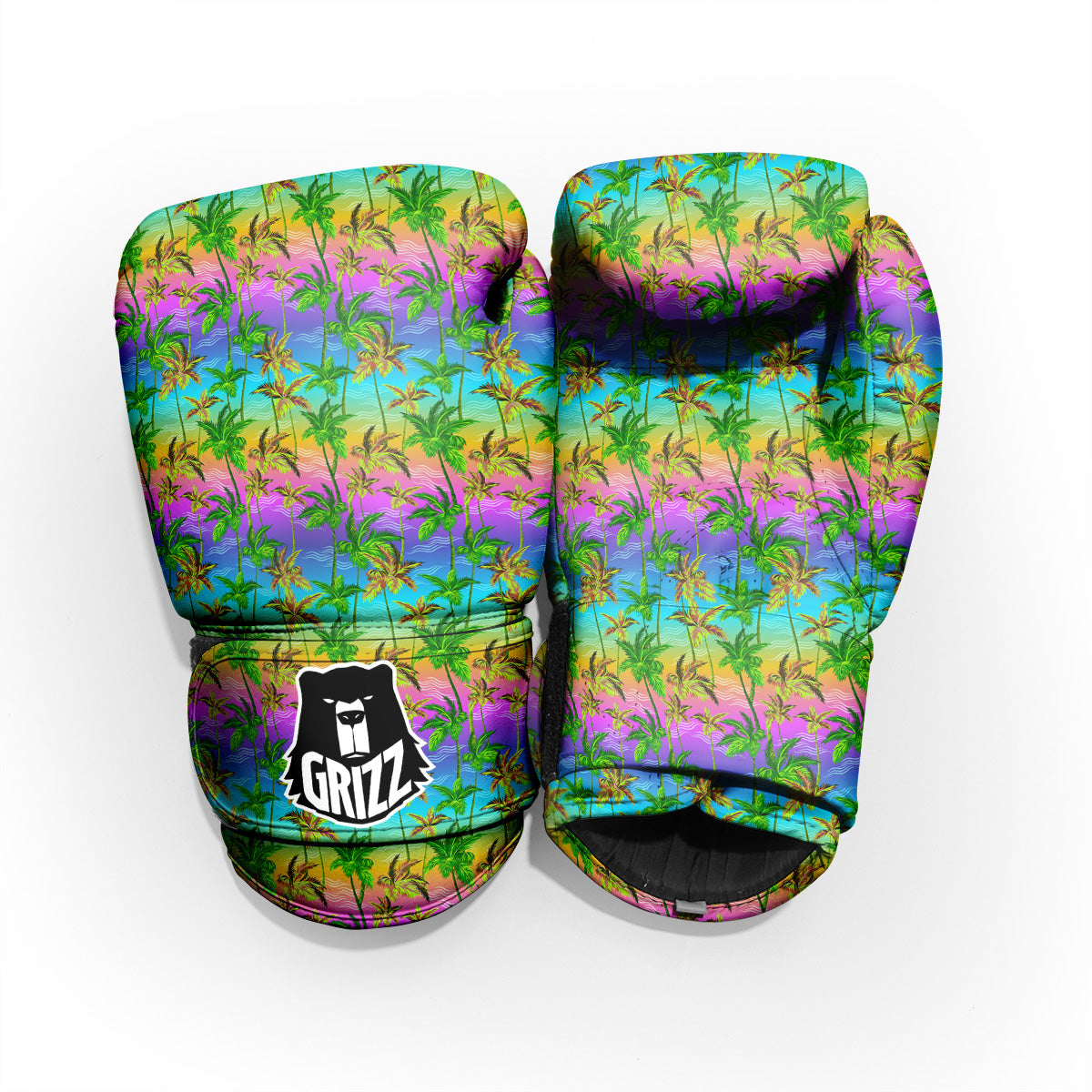Neon Palm Tree Print Pattern Pro Boxing Glove