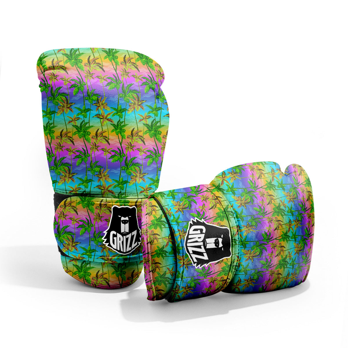 Neon Palm Tree Print Pattern Pro Boxing Glove