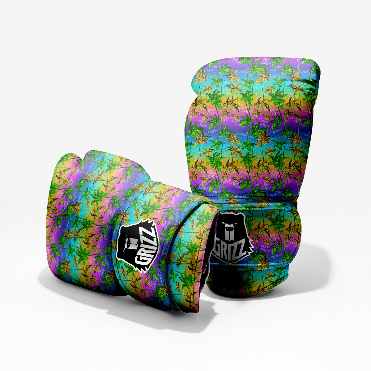 Neon Palm Tree Print Pattern Pro Boxing Glove