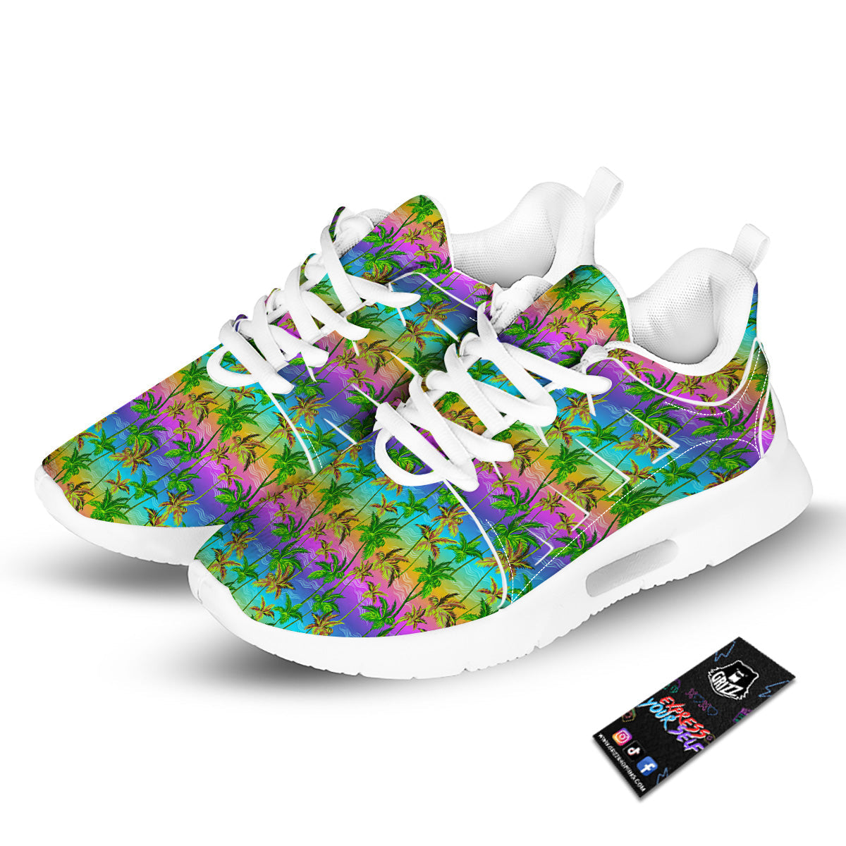 Neon Palm Tree Print Pattern Tennis Shoes-grizzshop