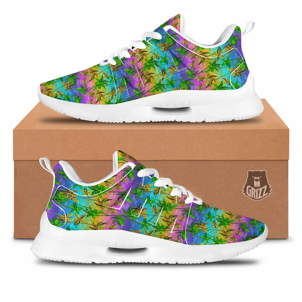 Neon Palm Tree Print Pattern Tennis Shoes-grizzshop