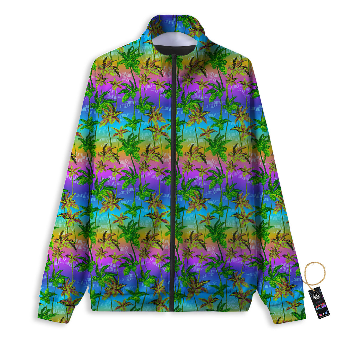 Neon Palm Tree Print Pattern Track Jacket-grizzshop