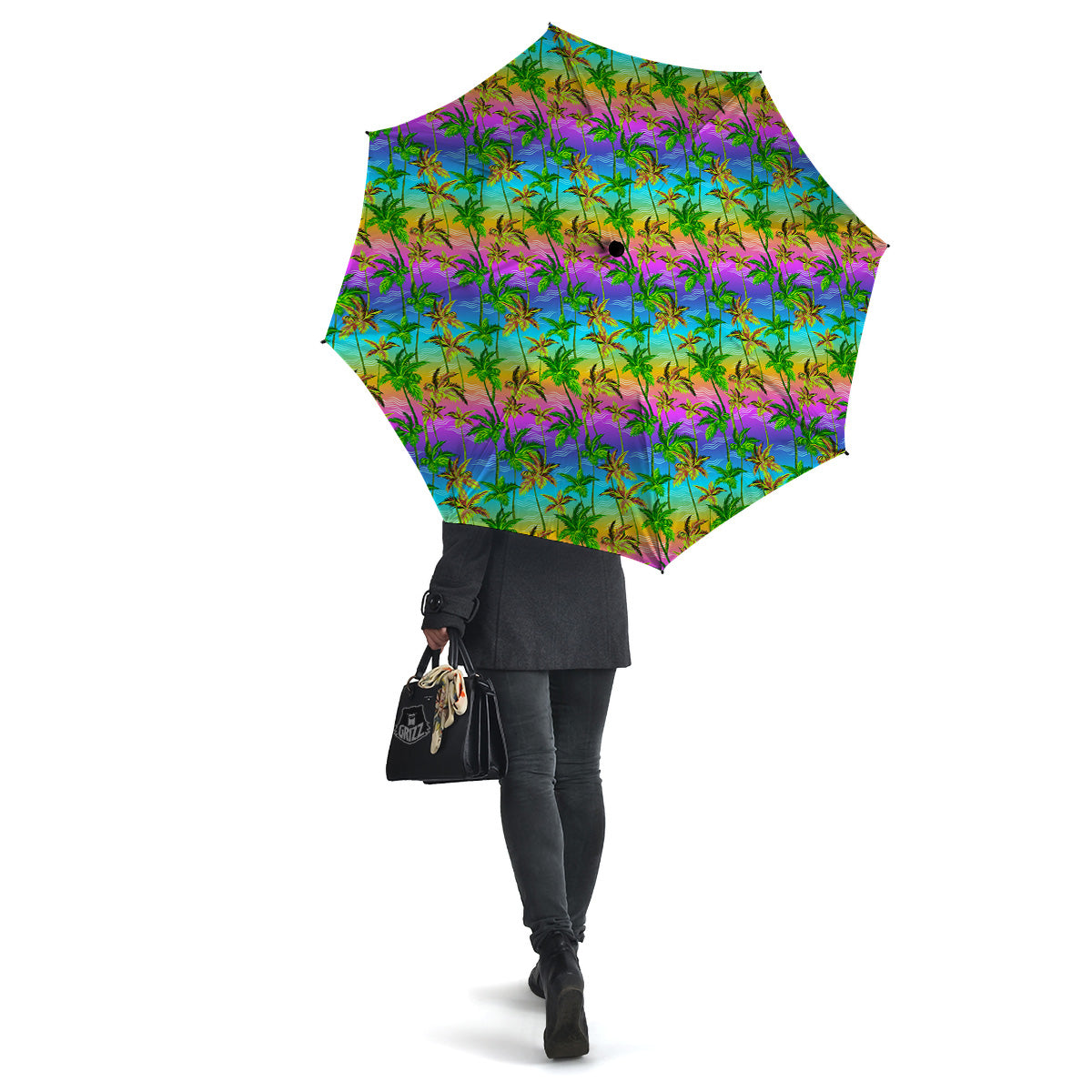 Neon Palm Tree Print Pattern Umbrella-grizzshop