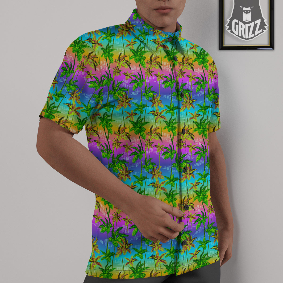 Neon Palm Tree Print Pattern Untucked Shirts-grizzshop
