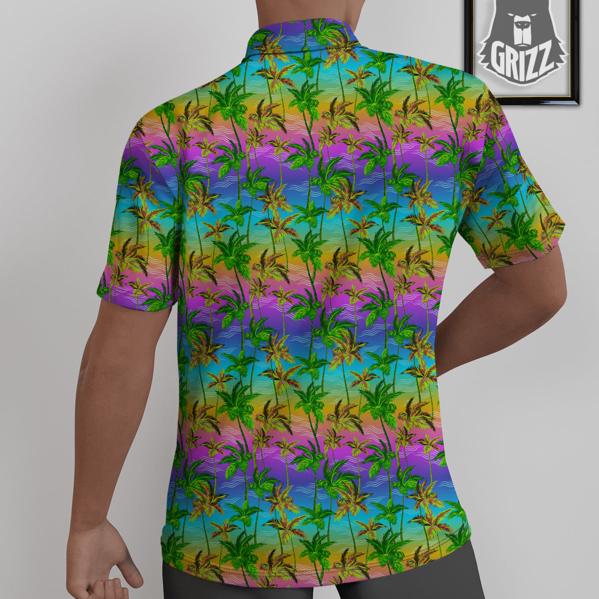 Neon Palm Tree Print Pattern Untucked Shirts-grizzshop