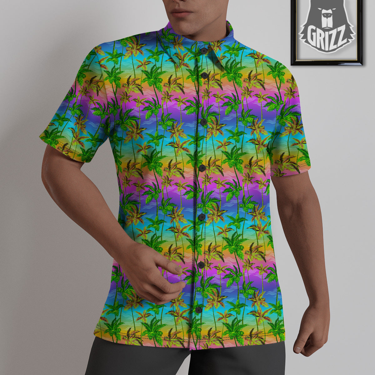 Neon Palm Tree Print Pattern Untucked Shirts-grizzshop