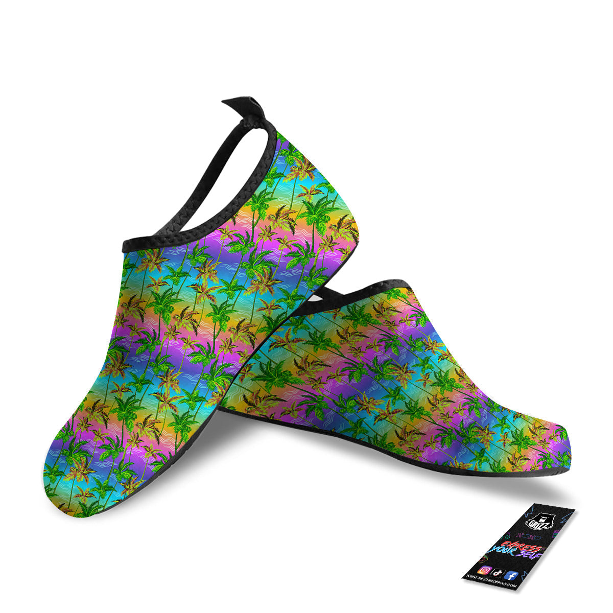Neon Palm Tree Print Pattern Water Shoes-grizzshop