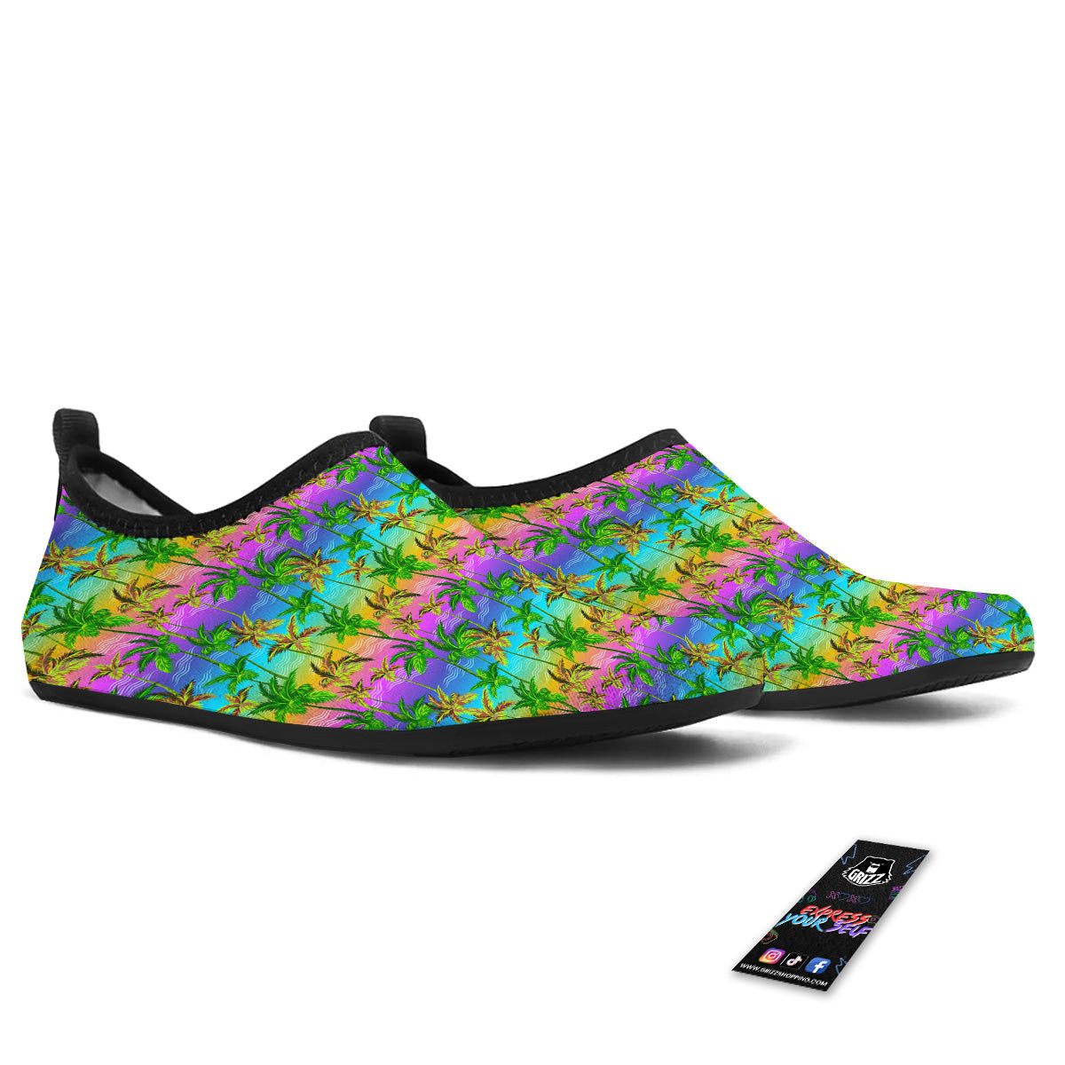 Neon Palm Tree Print Pattern Water Shoes-grizzshop