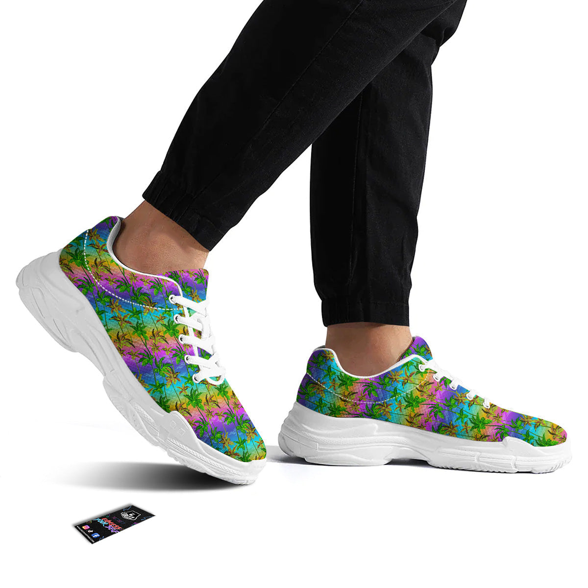 Neon Palm Tree Print Pattern White Chunky Shoes-grizzshop