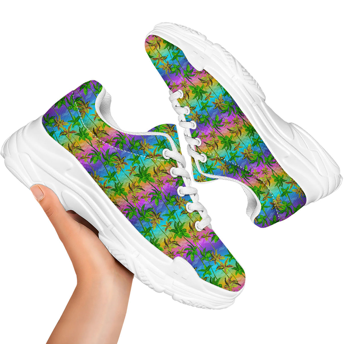 Neon Palm Tree Print Pattern White Chunky Shoes-grizzshop