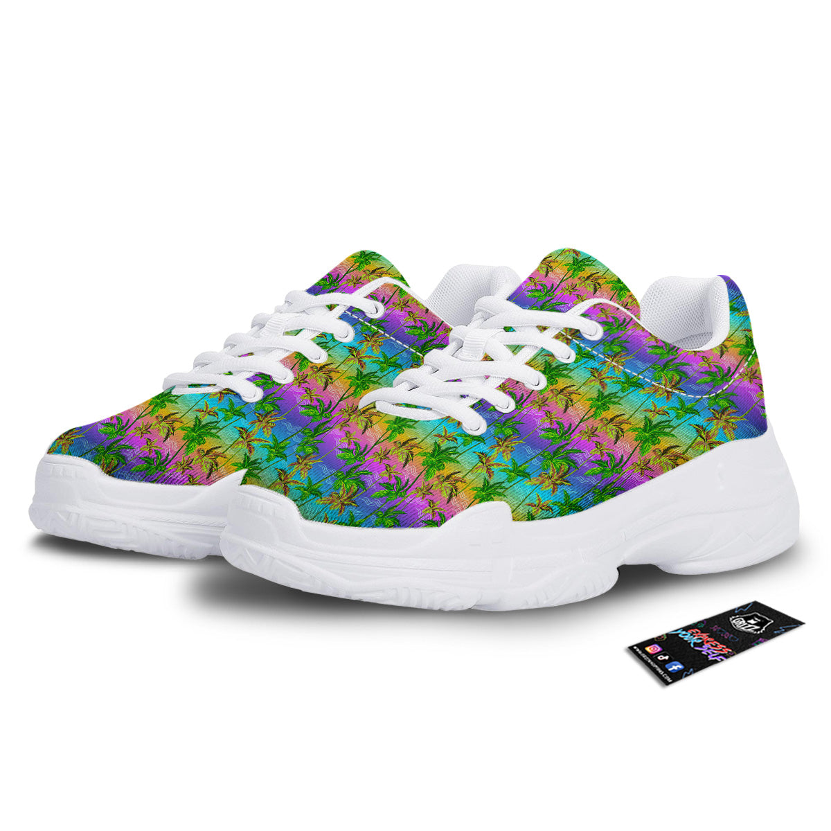 Neon Palm Tree Print Pattern White Chunky Shoes-grizzshop