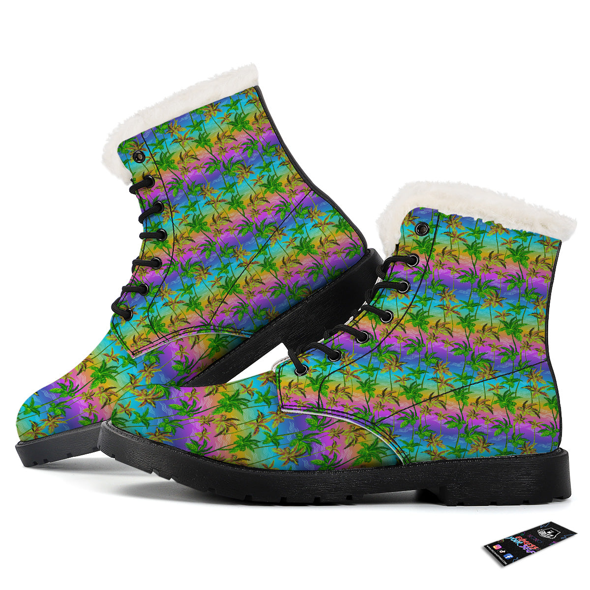 Neon Palm Tree Print Pattern Winter Boots-grizzshop