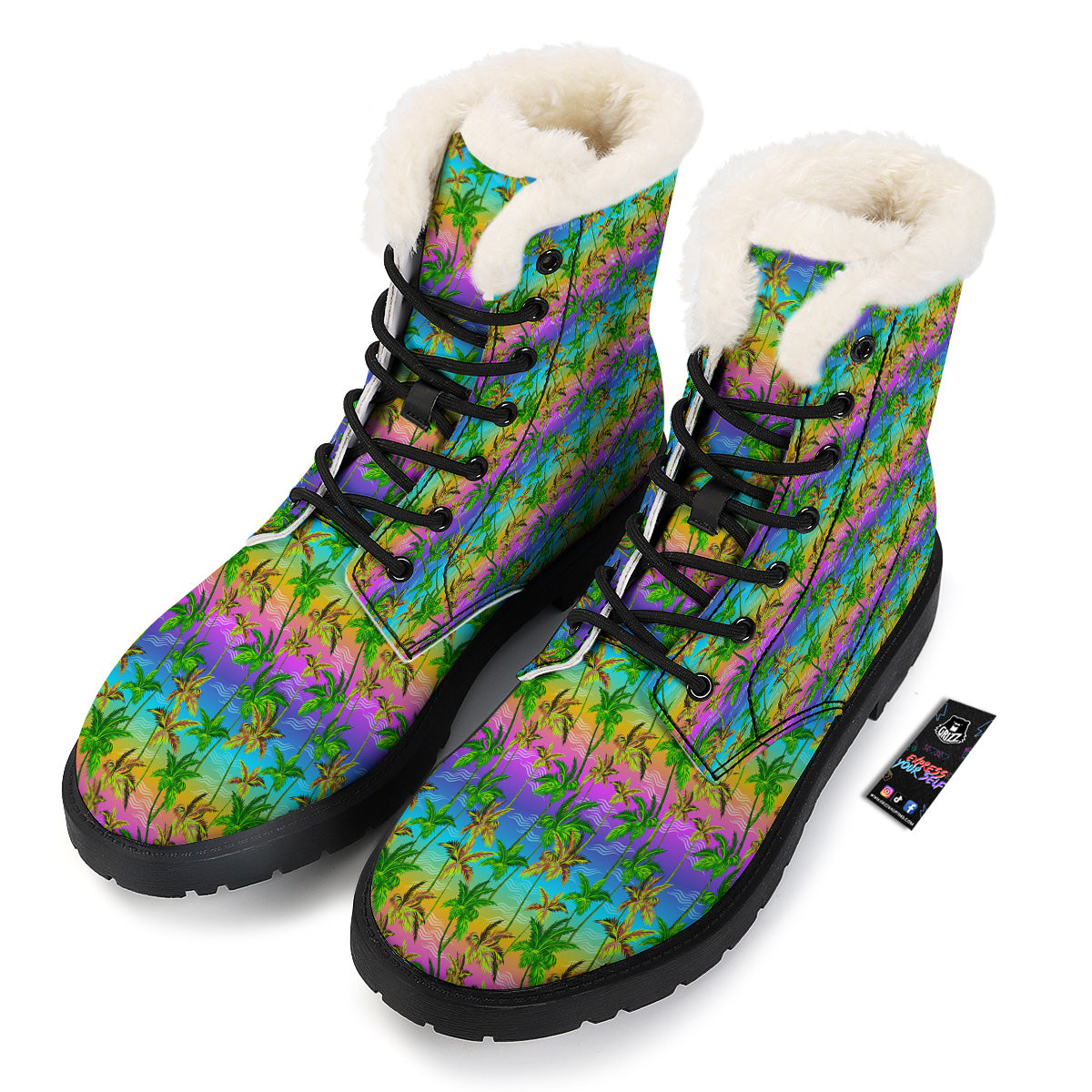 Neon Palm Tree Print Pattern Winter Boots-grizzshop