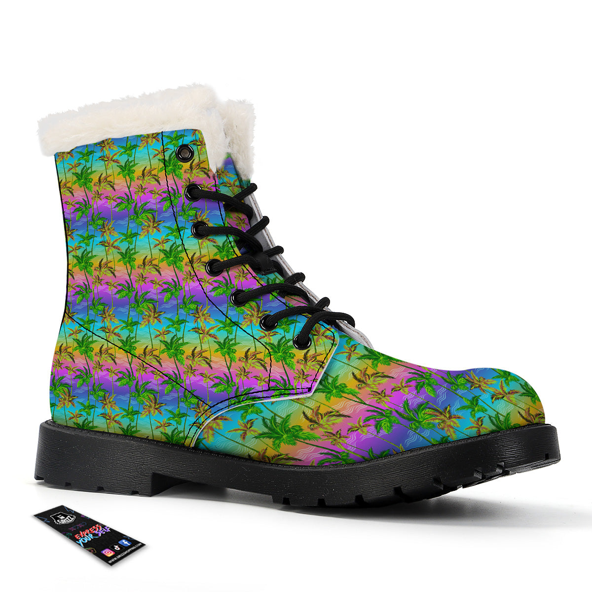 Neon Palm Tree Print Pattern Winter Boots-grizzshop