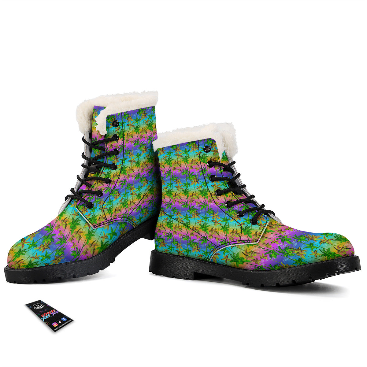 Neon Palm Tree Print Pattern Winter Boots-grizzshop