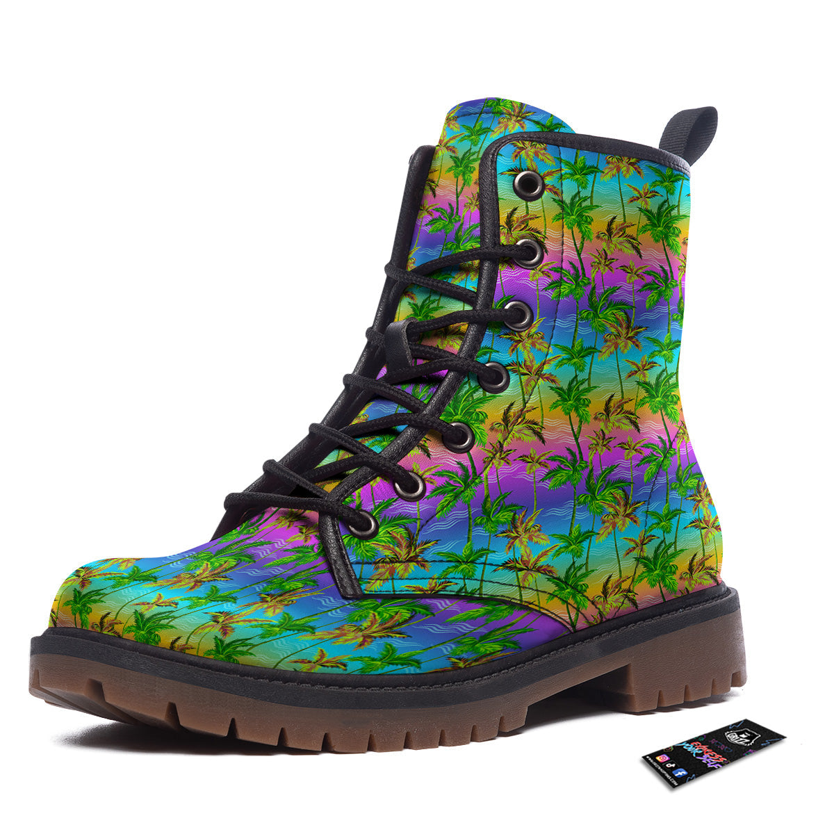 Neon Palm Tree Print Pattern Work Boots-grizzshop