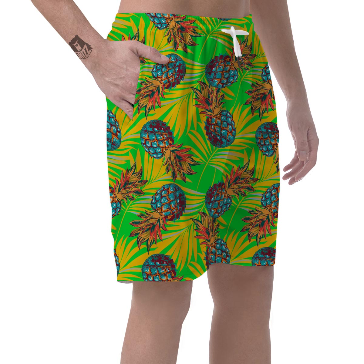 Neon Pineapple Hawaiian Print Men's Shorts-grizzshop