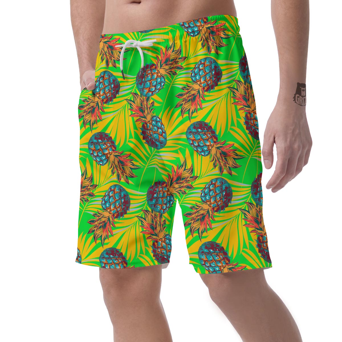 Neon Pineapple Hawaiian Print Men's Shorts-grizzshop