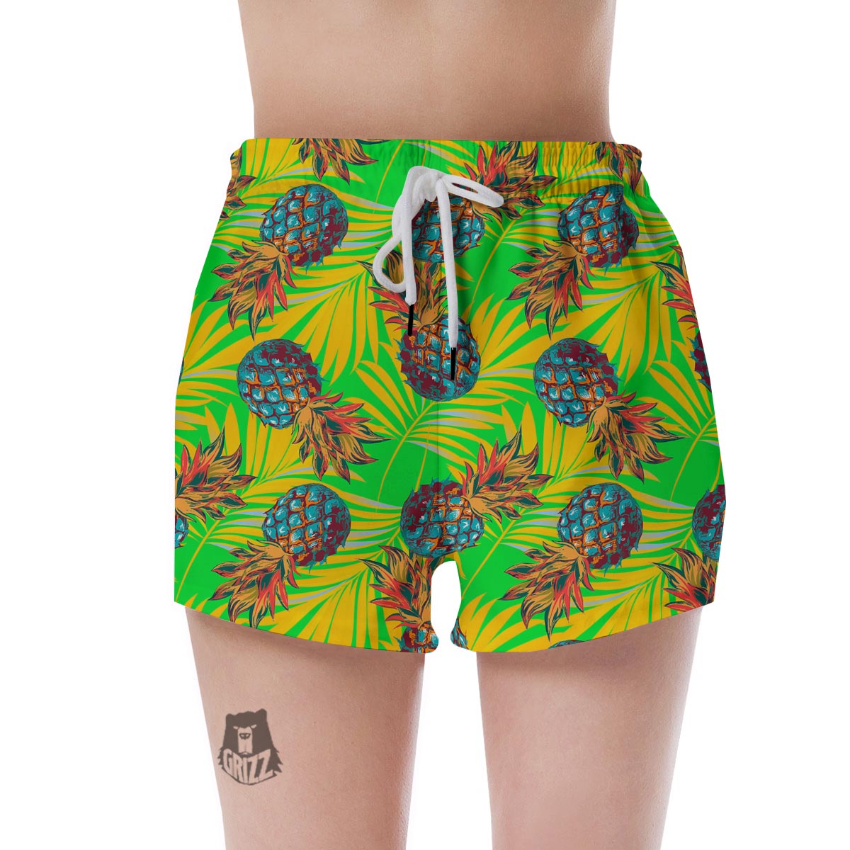 Neon Pineapple Hawaiian Print Women's Shorts-grizzshop
